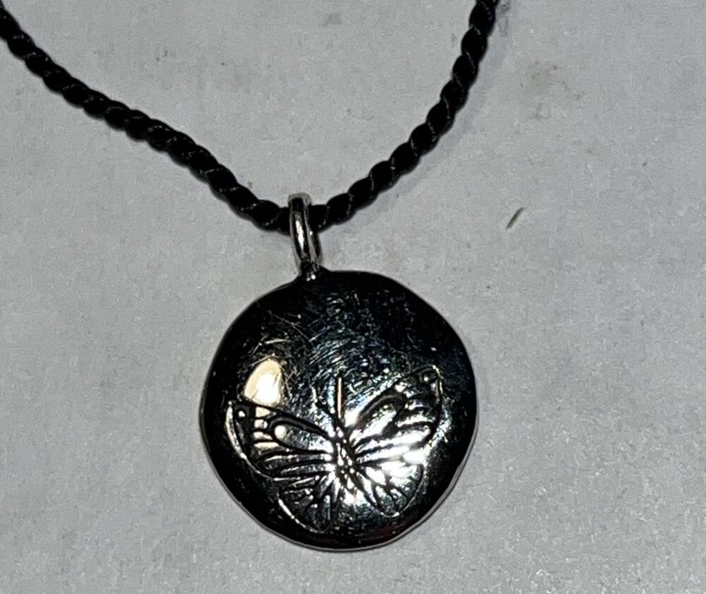 SOLUA Sterling Silver Butterfly Pendant With Black String Chain 925 Clasps 20”